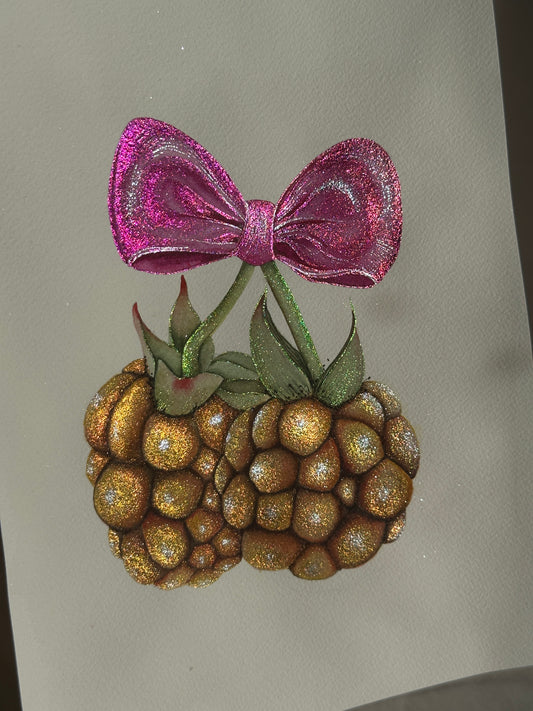 Golden raspberries in a purple kiss