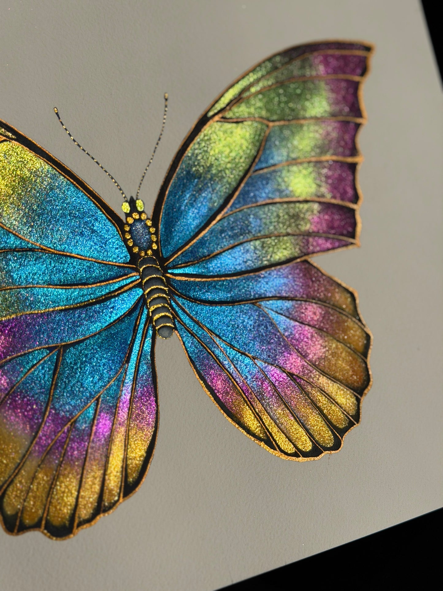 Rainbow Luminous Butterfly Original Metallic Watercolor Painting 9x12 inches